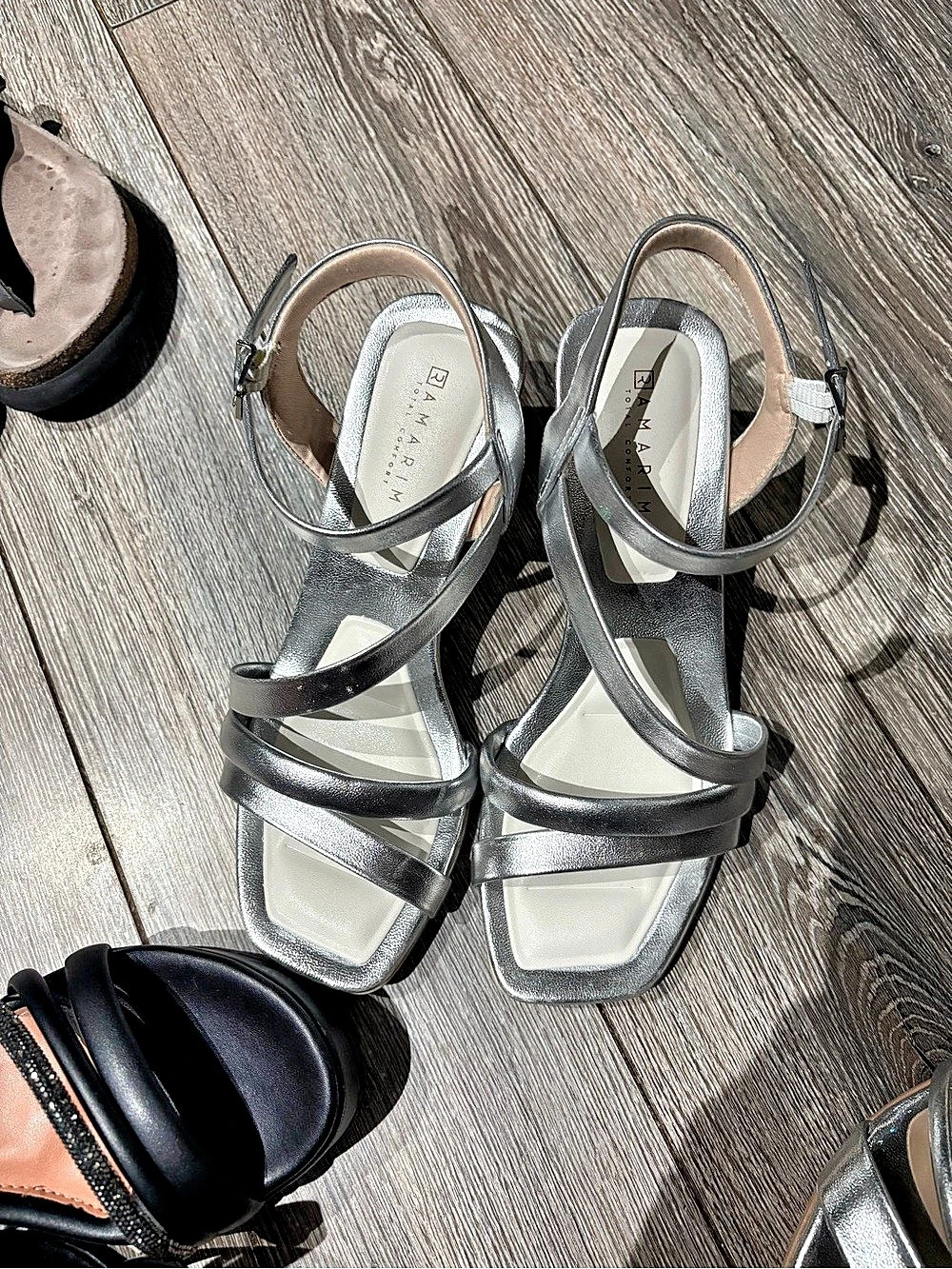 Ramarim Metallic Strappy Heels in Silver